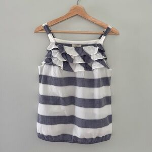 Loft Striped Blue/White Ruffle Tank Top Women's‎ Small